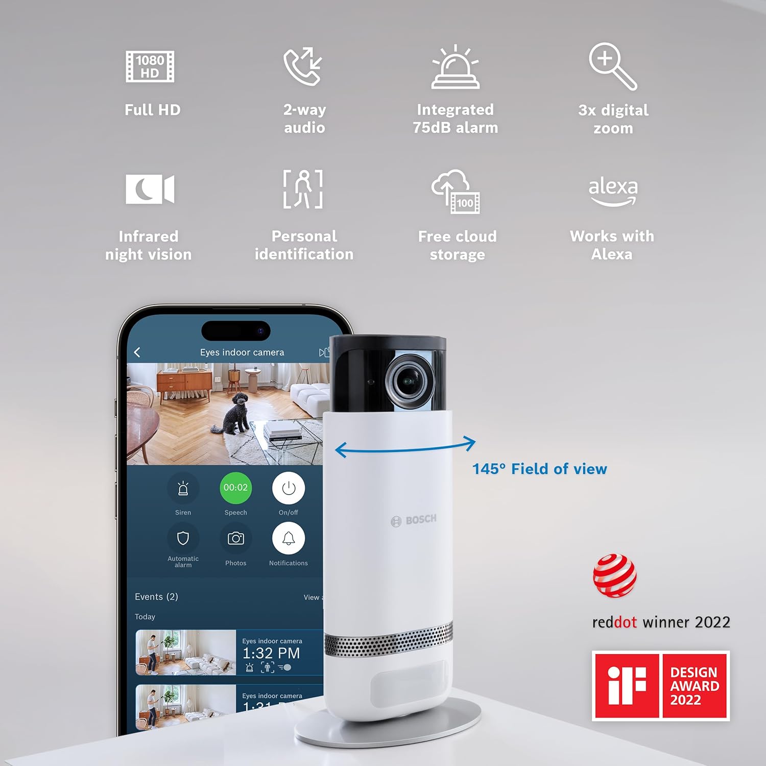 Avis Bosch Smart Home – Caméra Intérieure Eyes II caractéristiques